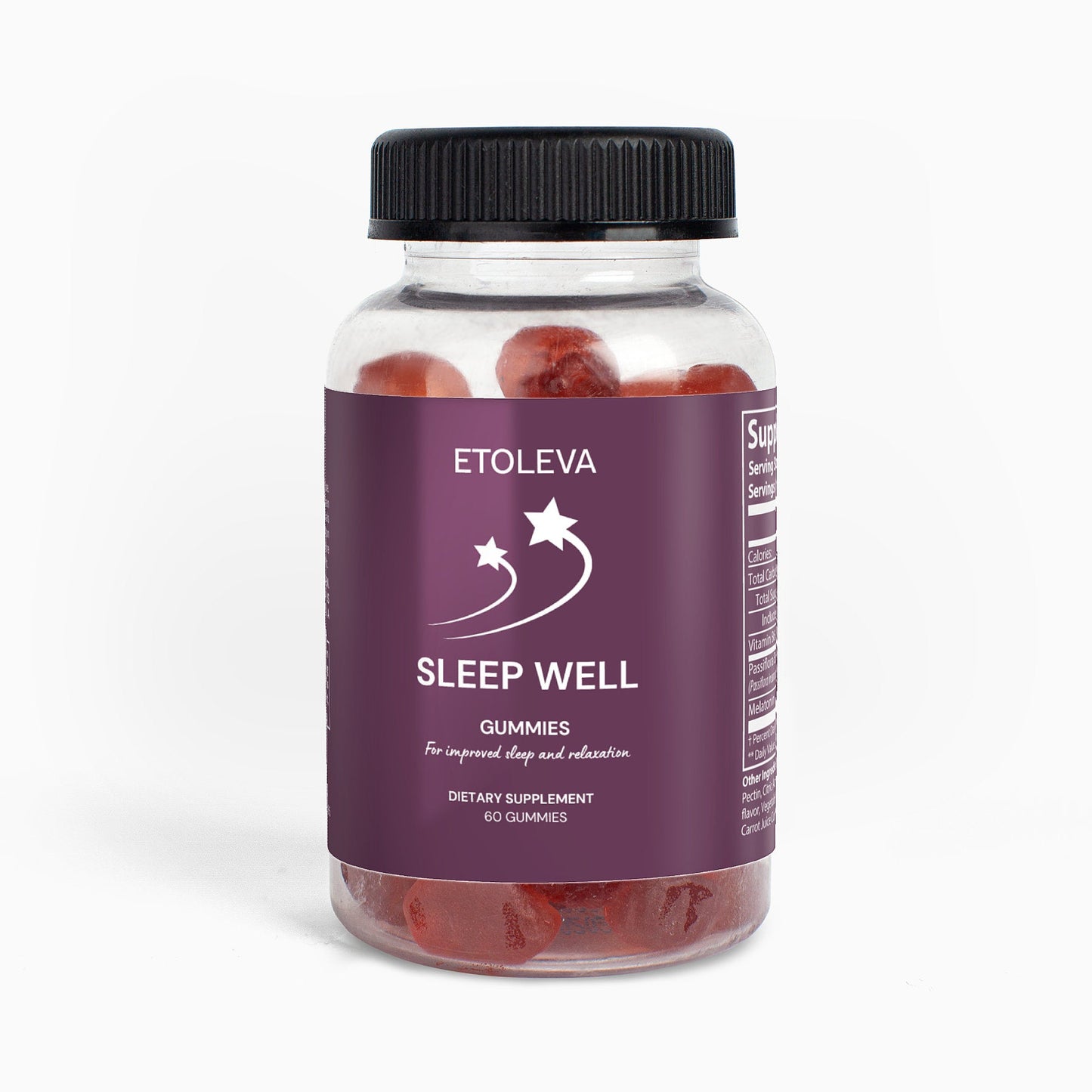Sleep Well melatonin gummies bottle on white background