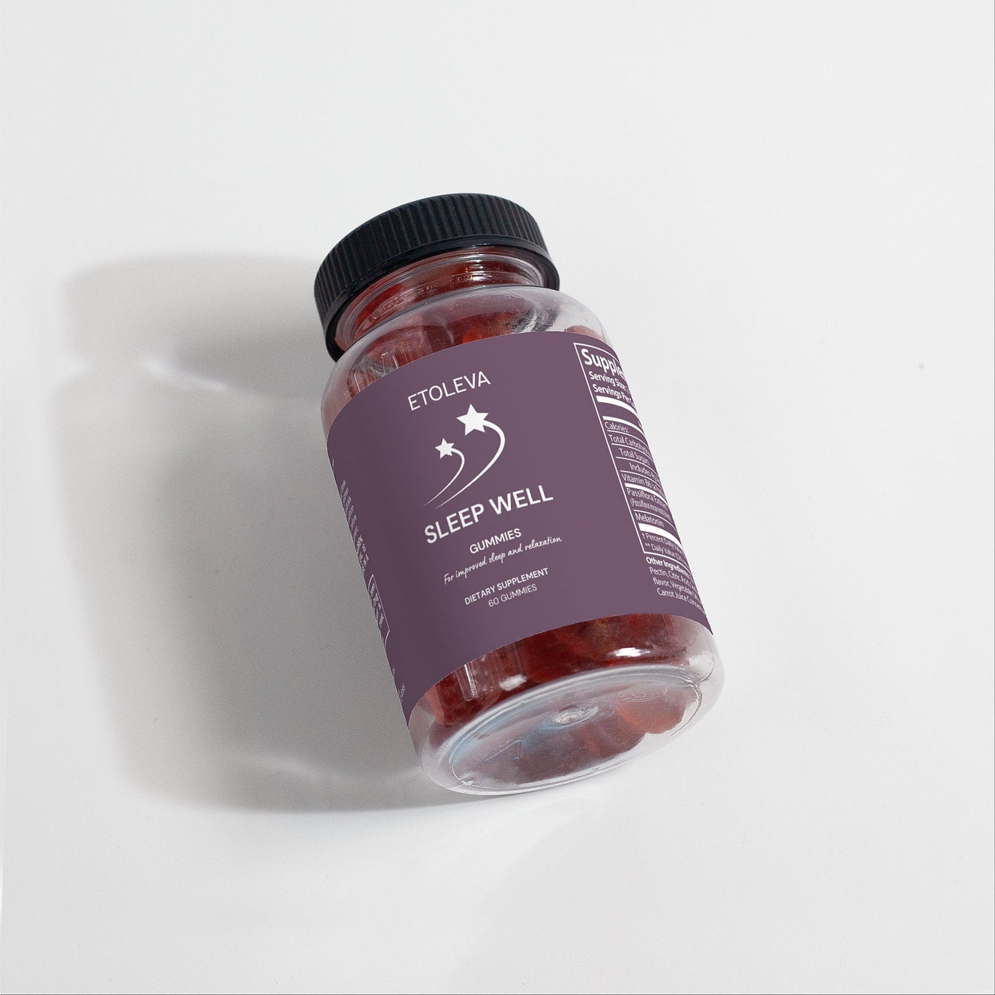 Angled view of a bottle of Sleep Well melatonin gummies