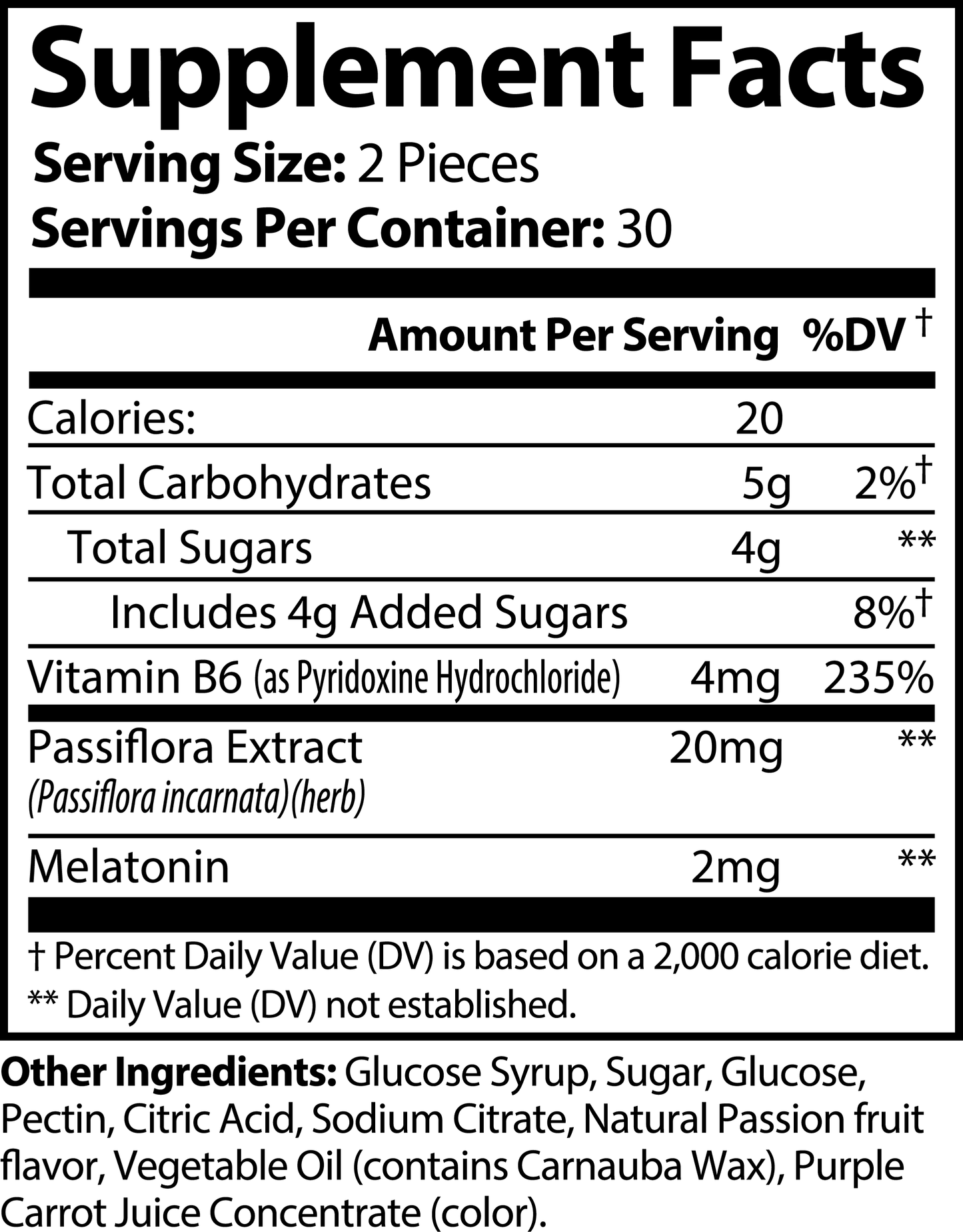 Supplement Facts label for Sleep Well melatonin gummies