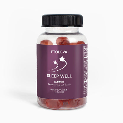 Sleep Well melatonin gummies bottle on white background